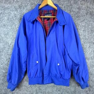 Vintage Lands' End Bomber Jacket Mens Large Blue Cotton Plaid Lined Full Zip